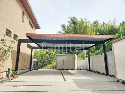 カーポート２台(ワイド) ツイン YKKAP 木製調 ジーポートPro 積雪30cm対応 フラット屋根 折板屋根