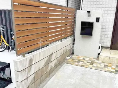 アルミ形材 フェンス 三協アルミ 木製調シャトレナII 1型 横板格子・片面 目隠し 木調・ラティス ブロック塀 （化粧ブロック） ユニソン リゲル 