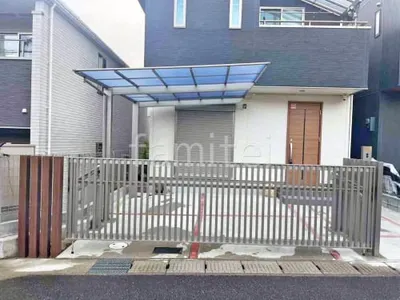 カーポート１台 （単棟） LIXIL ネスカＦ フラット屋根 ２台ワイド 跳ね上げ門扉ゲート  LIXIL オーバードアS4型 