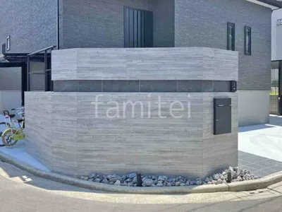 門柱 壁タイル貼り タカショー 木製調セラ ウォール RC杉板 アクセントタイル張り ニッタイ ローク ロックガーデン 割栗石敷き