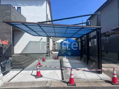 カーポート２台(ワイド) ツイン 三協アルミ 木製調 ダブルフェース 側面支持 フラット屋根 後ろ柱