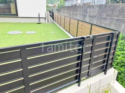 アルミ形材 フェンス LIXIL 木製調AB YS3-K型 横スリット3 片面 目隠し 木調・ラティス