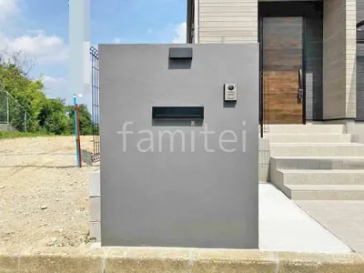 塗り壁門柱 タカショー ジョリパット塗装 郵便受けポスト LIXIL エクスポストS-3型