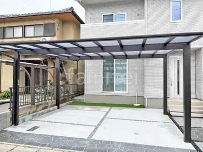 カーポート YKKAP エフルージュFIRST 横2台用(ワイド ツイン) F型フラット屋根 駐車場ガレージ床 土間コンクリート