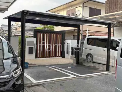 カーポート２台(ワイド) ツイン 三協アルミ スカイリード 奥行勾配 両側支持 フラット屋根