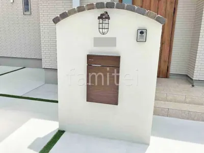 塗り壁門柱 四国化成 パレットHG塗装 笠木レンガ 宅配ボックス ユニソン ヴィコDB100