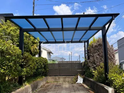 カーポート１台 （単棟） 三協アルミ スカイリード 奥行勾配 両側支持 フラット屋根