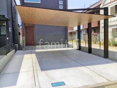 カーポート２台(ワイド) ツイン LIXIL 木製調 カーポートSC 後方支持 フラット屋根 後ろ柱 吊り下げ屋根