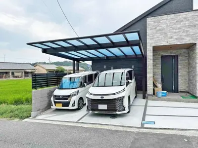 カーポート２台(ワイド) ツイン YKKAP エフルージュFIRST EX フラット屋根 後ろ柱