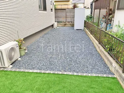 犬走り 防犯砂利敷き バラス砕石 防草シート加工