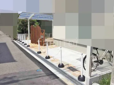 玄関アプローチ 床石貼り 乱形石 石英岩 駐車場ガレージ床 土間コンクリート