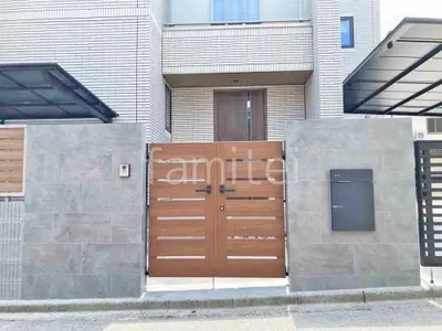 両開き 門扉 YKKAP 木製調 ルシアスYS4型 横スリット 