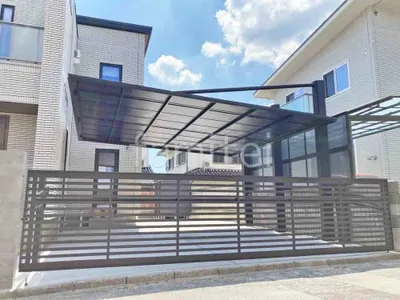 カーポート２台(ワイド) ツイン 三協アルミ ダブルフェース 側面支持 フラット屋根 後ろ柱