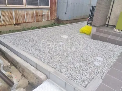 犬走り 防犯砂利敷き バラス砕石 防草シート加工