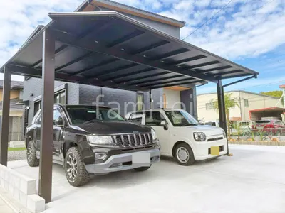 カーポート２台(ワイド) ツイン YKKAP エフルージュ FIRST 変形地対応 フラット屋根