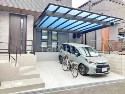 カーポート２台(ワイド) ツイン YKKAP エフルージュFIRST EX フラット屋根 後ろ柱