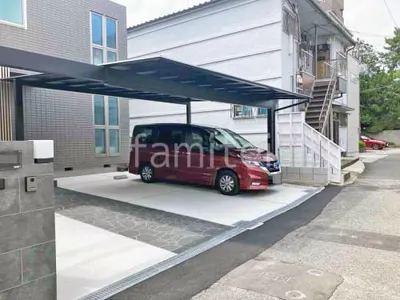 カーポート２台(ワイド) ツイン 三協アルミ スカイリード 奥行勾配 両側支持 フラット屋根