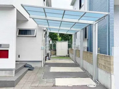 カーポート１台＋延長 （1.5台縦連棟） YKKAP エフルージュ FIRST フラット屋根