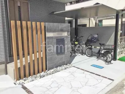 玄関アプローチ 床石貼り 乱形石 石英岩 ロックガーデン 栗石敷き