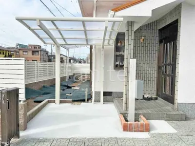 サイクルポート 自転車バイク屋根 LIXIL ネスカR ミニ アール屋根 機能門柱 照明あり  三協アルミ エスポII 1型 パターンB 