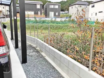 スチールメッシュ フェンス YKKAP イーネット3F型 スチール柱 境界・メッシュ ブロック塀 （化粧ブロック） 太陽エコブロックス 普通CB 