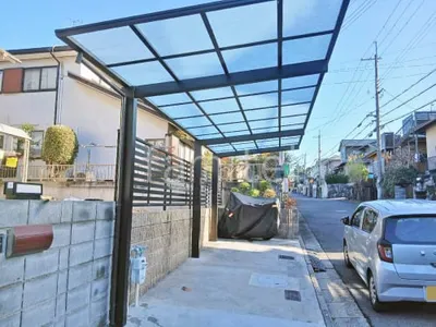 カーポート１台＋延長 （1.5台縦連棟） YKKAP エフルージュ FIRST Z 風38 フラット屋根