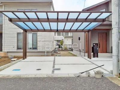 カーポート２台(ワイド) ツイン YKKAP エフルージュFIRST EX フラット屋根 後ろ柱