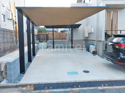 カーポート１台 （単棟） YKKAP 木製調 プレーンルーフ フラット屋根 吊り下げ屋根