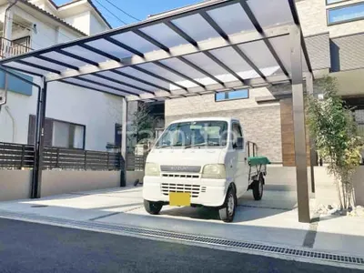 カーポート２台(ワイド) ツイン YKKAP エフルージュ FIRST フラット屋根