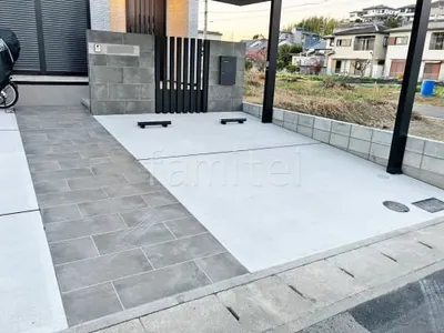 玄関アプローチ 床タイル貼り タカショー セラレバンテ 駐車場ガレージ床 土間コンクリート