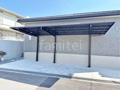 カーポート１台＋延長 （1.5台縦連棟） YKKAP エフルージュ FIRST Z 風38 フラット屋根