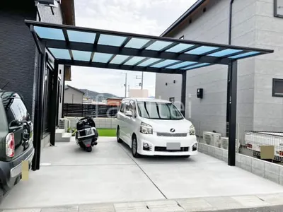 カーポート YKKAP エフルージュFIRST 横2台用(ワイド ツイン) F型フラット屋根 駐車場ガレージ床 土間コンクリート