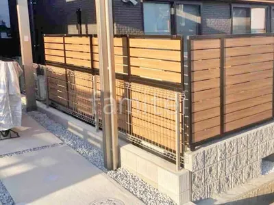 アルミ形材 フェンス LIXIL 木製調AB YS3型 横スリット3 2段柱 60角 目隠し 木調・ラティス