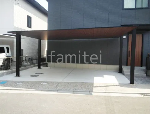 和歌山市 カーポート LIXIL 木製調カーポートSC横2台用