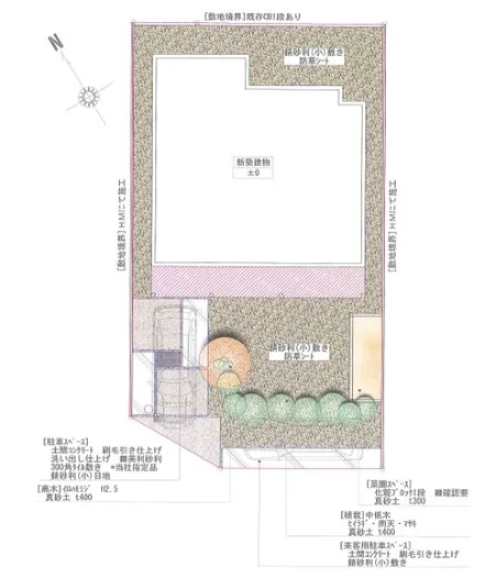 平面図　敷地境界HM施工