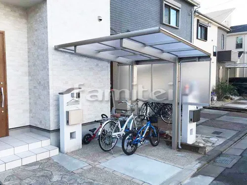 自転車バイク屋根 YKKAP 木製調 エフルージュグランミニ サイクルポート F型フラット屋根