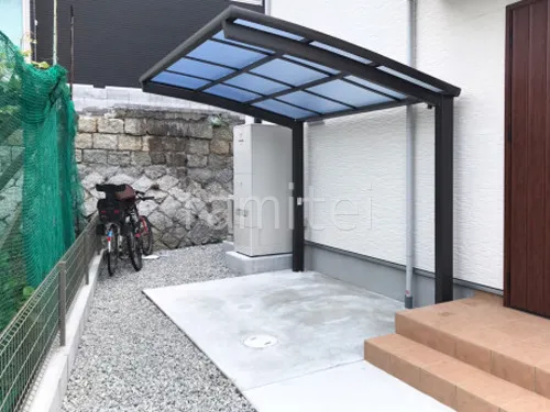 サイクルポート 自転車バイク屋根 LIXIL ネスカR ミニ アール屋根 土間コンクリート   土間コンクリート シンプル