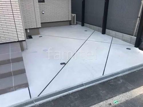 立水栓下 砂利敷きの外構施工例（現場番号：43487