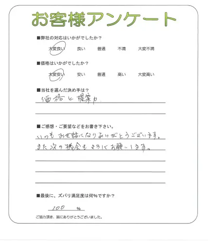 手書きアンケート