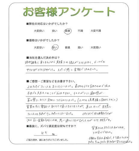 手書きアンケート