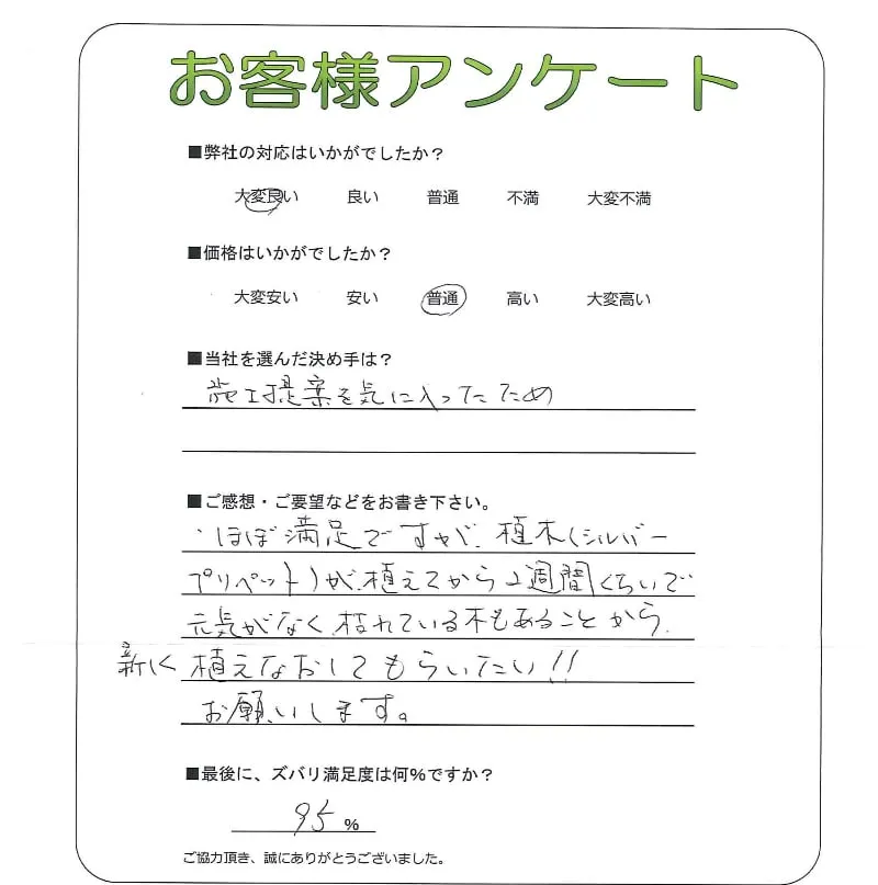 手書きアンケート