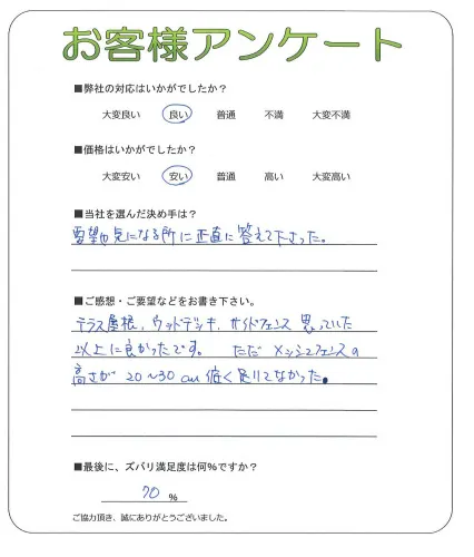 手書きアンケート
