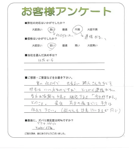 手書きアンケート