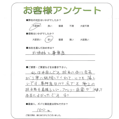 手書きアンケート