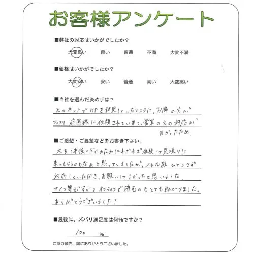 手書きアンケート