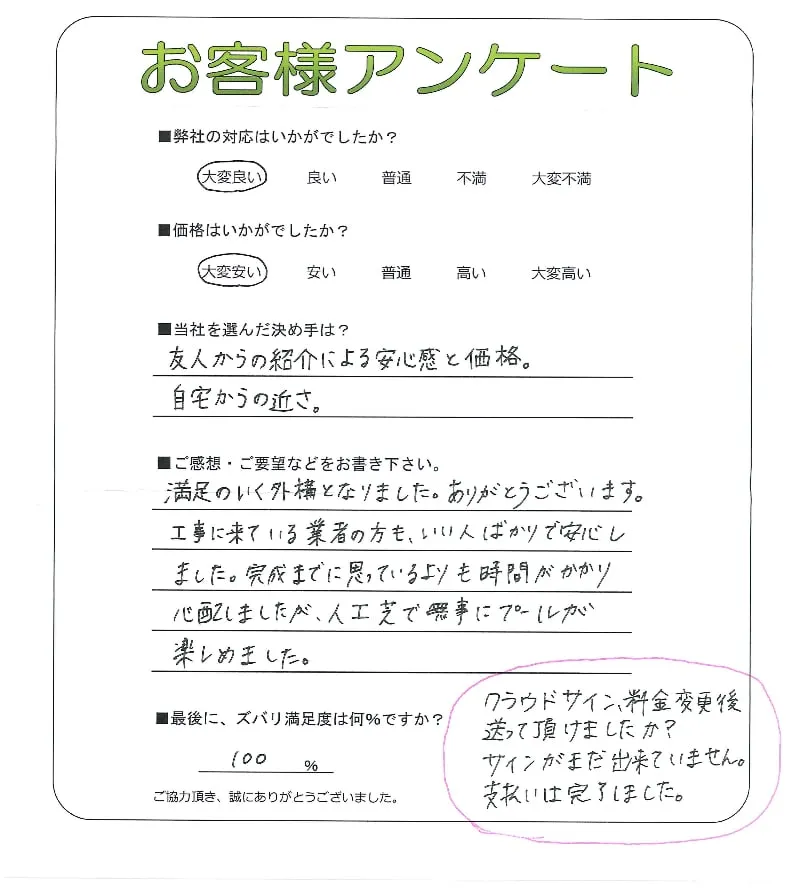 手書きアンケート