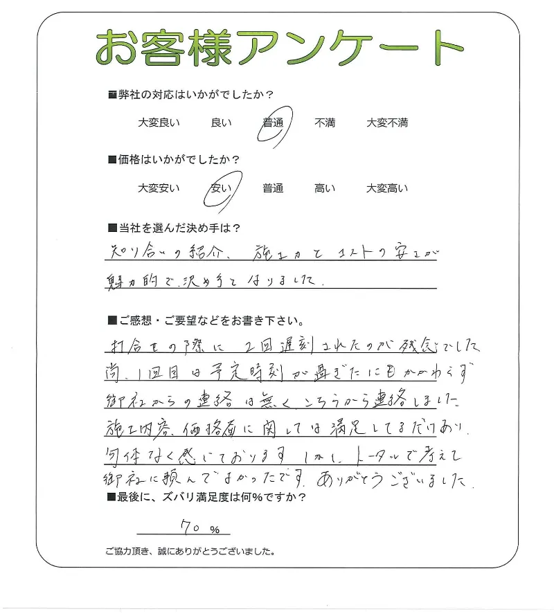 手書きアンケート