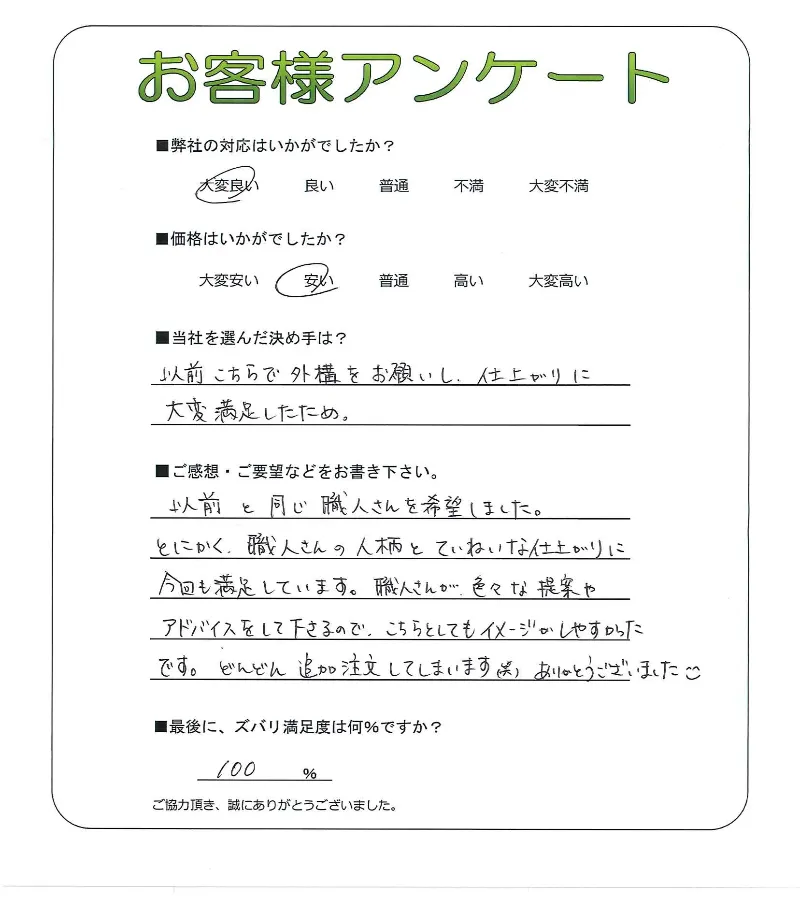 手書きアンケート