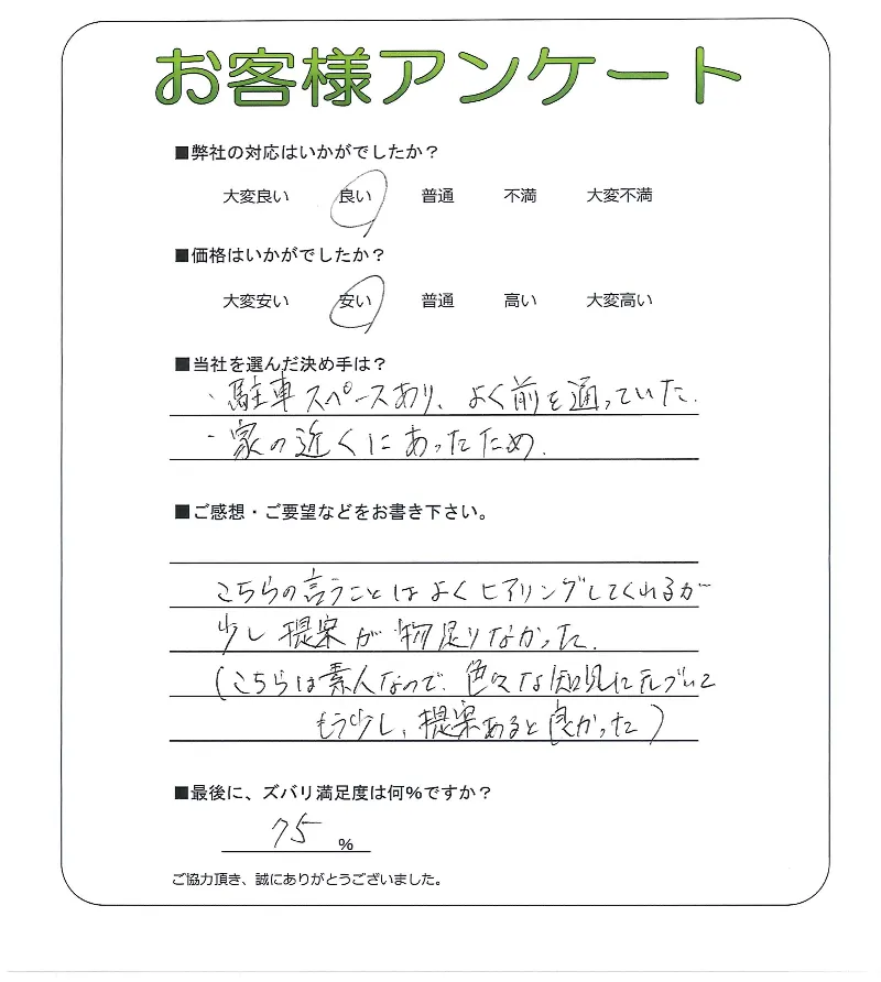 手書きアンケート