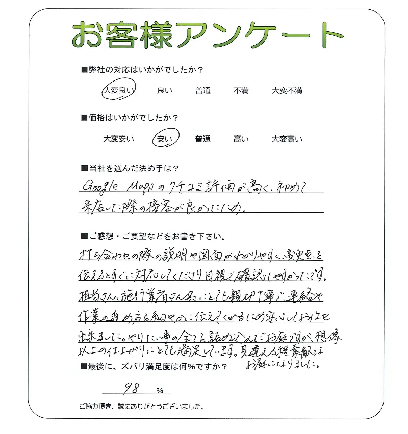 手書きアンケート